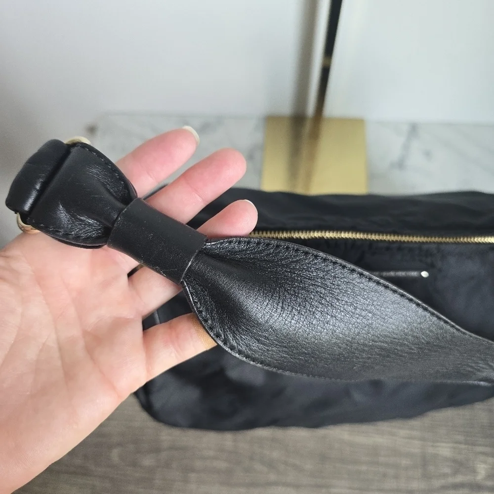 Kate Spade New York, Black Nylon Leather Strap Shoulder Hobo Bag Handbag Purse